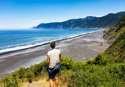 woman looking at view on Lost Coast scenic drive