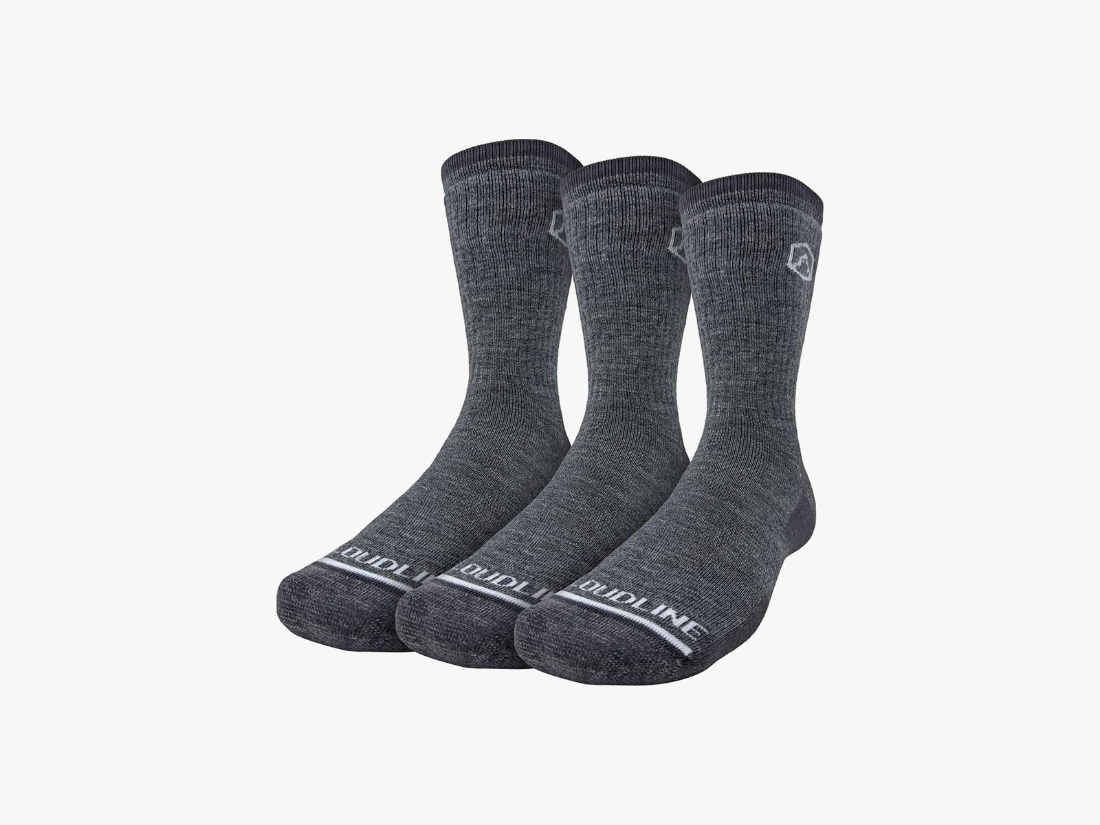 Three Cloudline Merino Wool Socks in grey posed upright as if there was a foot inside each