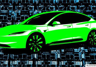 Render of a green Tesla